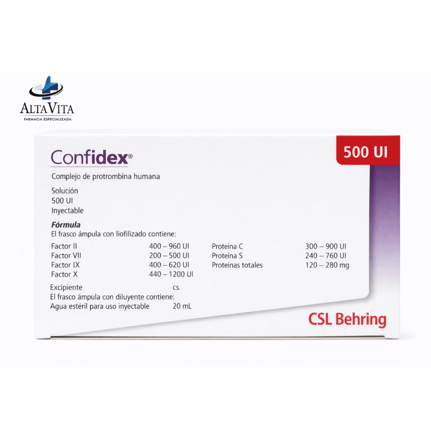 Confidex 500 UI Sol Inyectable - Complejo de Protrombina Humana - Farmacia Oncológica Alta Vita