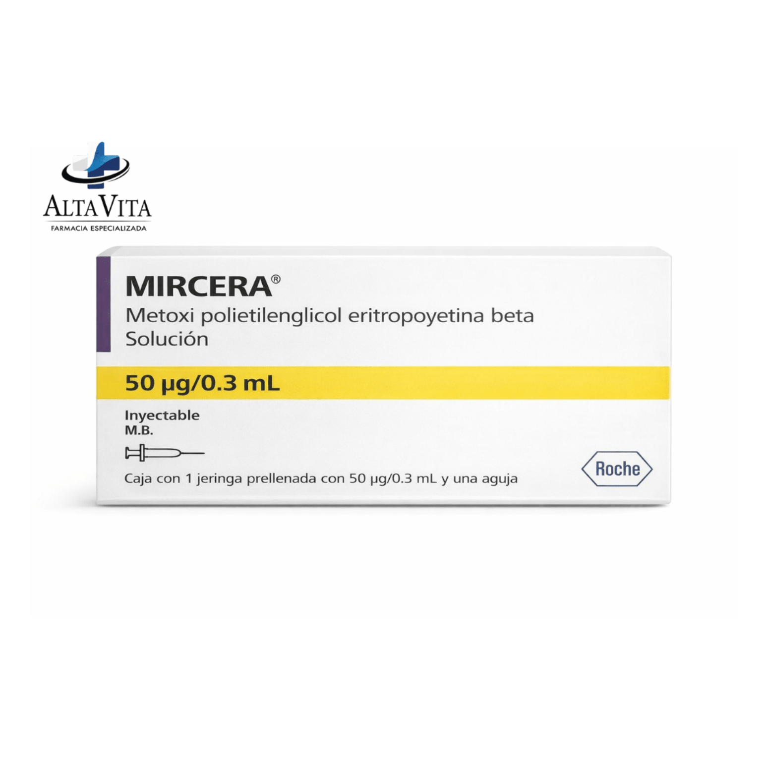 Mircera 50 MCG / 0.03 ml Sol Inyectable - Metoxipolietilenglicol / Eritropoyetina Beta - Farmacia Oncológica Alta Vita
