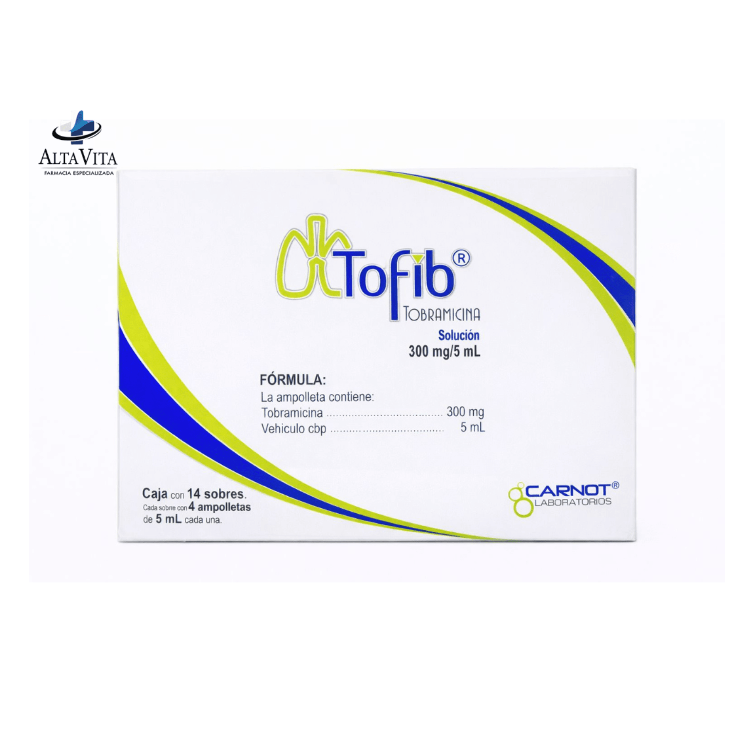 Tofib 300 mg / 56 mL C/56 Ampolletas - Tobramicina - Farmacia Oncológica Alta Vita